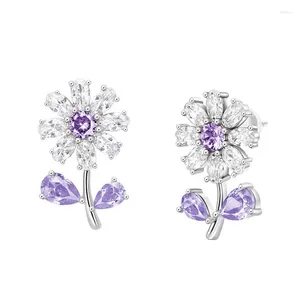 Kolczyki stadnorskie Huitan Bling Flower Women Purple/Yellow Cubic Zirconia Aesthetic Floral Akcesoria Wedding Party Biżuteria modowa