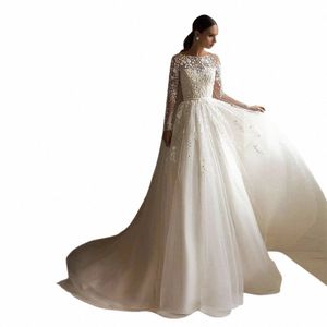 Lindo sexy em torno do pescoço mangas lg fofo mop casamento dres luxo bonito vestidos de baile robe apliques rendas noiva 2023 75ll #