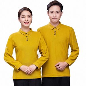 Western Restaurant skötare LG Sleeve Cott T-shirt Catering Hot Pot Restaurant Waiter Workwear LG Sleeve Autumn and Winte 06UN#