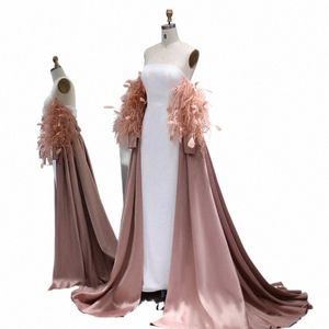 Shar sa att lyx Dubai Feather Rose Pink Evening Dr med Cape Dubai Elegant Formal Dres for Women Wedding Party SS290 V3VL#