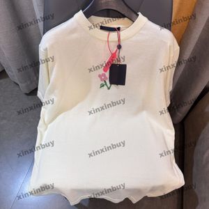 Xinxinbuy Men designer tee t shirt 2024 Italien stickad skjorta blommig jacquard kort ärm bomull kvinnor grå svart vit s-xl