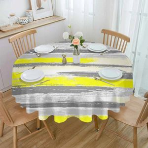 Bordduk Geometrisk Line Brush Yellow Grey Waterspect Tracloth Decoration Wedding Home Kitchen Matsal Rund