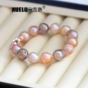 Strand XUELUO 10-12mm Colorful Round Edison Good Quality Baroque Pearl Bracelet Multicolor Cultured Freshwater Jewelry