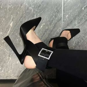 2023 Spring Show New Square Heel with Headband Tie and Thin Heel Black Sexy Nightclub Sandals for Women