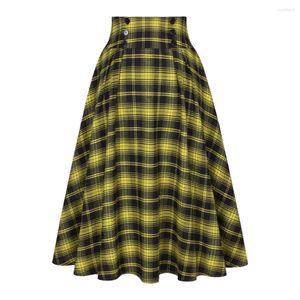 Юбки SISHION, винтажная клетчатая юбка SS0037, длинная миди трапециевидной формы, женская желтая, зеленая, красная, черная юбка для женщин
