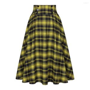 Gonne SISHION Vintage Plaid SS0037 Gonna lunga midi A Line Donna Giallo Verde Rosso Nero Gonna per donna