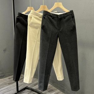 Männer Hosen 2024 Herbst Winter Britischen Stil Feste Woll Casual Große Größe Anzug Männer Retro Lose Gerade Büro Hose a89