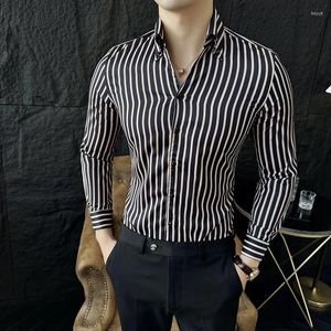Męskie koszule w paski dla mężczyzn Długie rękawie Slim Fit Luksusowy biznes wiosna 2024 Łatwa opieka dżentelmen Camisas de Hombre