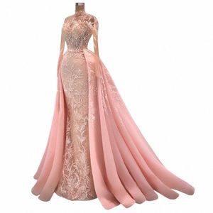 blush Pink Lace 2023 Prom Dr Arabic Women Bride Gowns Plus Size Mermaid Detachable Train Evening Night Dres De Soiree a9Fg#