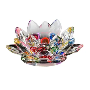 Titulares de vela 7 cores cristal de quartzo flor de lótus artesanato vidro paperweight ornamentos estatuetas casa festa de casamento decoração presentes lembrança
