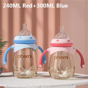 Oberni 8oz10oz PPSU Baby Bottle set Feeding Wide Neck Drop Resistant Large Capacity Silicone Anti Inflation Handle Straw 240314