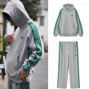 Hoodies masculinos verde listrado agulhas hoodie borboleta bordado high street moletom masculino feminino casual solto qualidade conjunto de treino