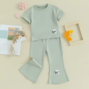 Kleidungssets Honganda Kinder Kleinkind Mädchen Sommer 2 Stück Outfits Kurzarm T-Shirt Tops Schlaghosen Set Einfarbig Basic Kleidung