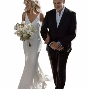 elegant Mermiad Wedding Dres 2024 V-Neck Spaghetti Straps Open Back Satin Butt Women Simple Bridal Gowns Vestidos De Noiva K4m0#