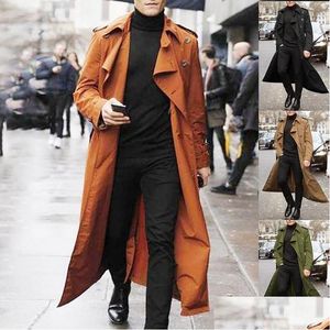 Homens Trench Coats Mens Casaco Longo Homens Sólidos Clássico Jaqueta de Inverno Casual Solto Estilo Britânico Sobretudo Streetwear Gota Entrega Vestuário Dhqc3