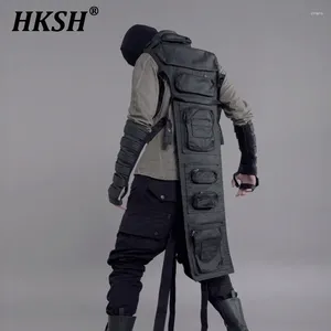 Coletes masculinos HKSH Waste Land Desconstrução Assimétrica Tática 3D Bolsos Encerado Colete Perfil Hierárquico Techwear Colete Escuro HK0173