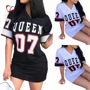 T -shirt Dr Women Short Dr Hip Hop Queen tryckt LG T -shirt Loose V Neck Sexig Mini Dr Robe Camiseta Vestidos Z5x0#
