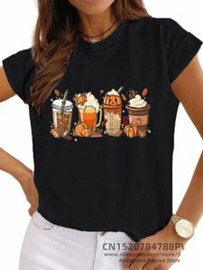 Mulheres Halen Abóbora Café Latte Drink Cup Spice T-shirt Daily Girl Y2K Harajuku Tee Tops Feminino Sreewear Roupas 15Tm #