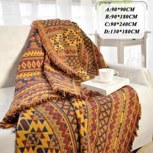 Улучшенное зимнее хлопковое тканое одеяло, диванное полотенце, вязаный утолщенный теплый коврик, богемное покрывало в стиле бохо, дорожное покрывало 240326