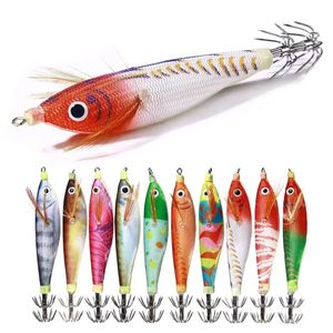 5 pz Luminoso Richiamo di Pesca Legno Gamberetti Esche Da Pesca Calamari Jig Gancio Polpo Seppie Gamberetti Jigging Esca per La Pesca Notturna 240321