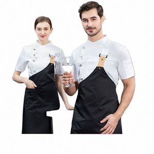 vit kockrock logotyp kort ärm kock jacka apr för sommarchef kock enhetlig restaurang hotell kök pizza matlagning kläder l9n3#