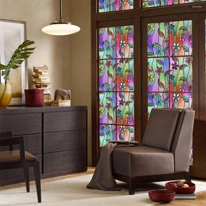 Window Stickers Retro Flower Stained Static Glass Film Removable Bathroom Privacy Decals Frosted Clings