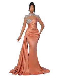 Luxus hoher Nackenabend Dres für Frauen Meerjungfrau Frauen 2024 Sheer LG Sleeves Hochzeitsfeier Promkleider Vestidos de Gala Custo R5PS#