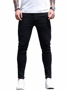 2022 Wiosenne letnie dżinsy dla mężczyzn Slim Fit Denim Mens High Fi Czarne chude kostki dżinsy Stylowe projektanta dżinsów