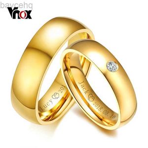 Fedi nuziali Vnox Fedi nuziali classiche per donna Uomo Colore oro Acciaio inossidabile Coppia Fascia Anniversario Nome personalizzato Amanti Regalo 24329