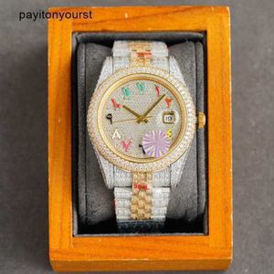 Roller Titta på schweiziska klockor Moissanite Diamond Mens Rainbow Dial Automatic Mechanical Wristwatch 41mm Sapphire Waterproof Design Diamondstrap Montre de Luxe