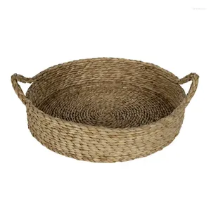 Tea Trays Round Natural Colored Water Hyacinth Woven Tray Wood Food For Serving Baloondog White Bamboo Rattan