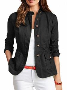 Zanzea Woman Fi Cargo Jackets Autumn LG Sleeve Stand Collar Coats Casual Party Coat Female Vintage Botts Outwear 2023 F6AG#
