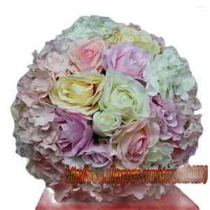 Dekorative Blumen 35 cm 5 teile/los Künstliche Seide Rose Und Hortensie Blumen Ball Hochzeit Küssen Dekoration TONGFENG