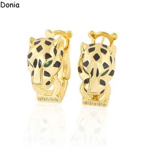 Donia Jewelry Luxury Stud 유럽 및 미국 패션 더블 링 표범 티타늄 스틸 마이크로 세트 지르콘 3 컬러 크리에이티브 D178J