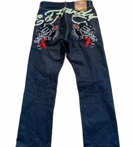 2024 Y2K High Street Tiger Jeans European och American Street Hip-Hop Men's Slim Dark raka LG Pants Jeans For Women T5vx#
