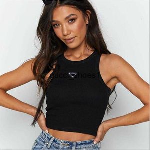 Women Hot White Pr-a Summer T-Shirt Tops Tees Crop Top Embroidery Sexy Shoulder Black Tank Top Casual Sleeveless Backless Top Shirts Luxury Designer Solid Color Vest