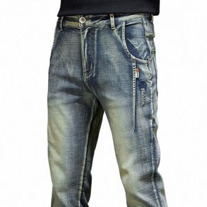 2024 Primavera e Autunno New Fi Trend Retro Tinta unita Elastico Gambe piccole Casual da uomo Slim Gamba dritta Jeans di alta qualità a8su #