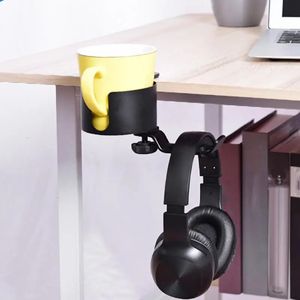 2 In 1 Headphone Holder Universal Gaming Headset Hanger Mount Desktop Computer Desk Fixed Cup Holder Drink Cup Mug Rack 240329