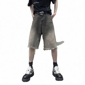 denim shorts retro löst rippad distrikt tassel hiphop jeans shorts 2023 nya män sommar hip hop streetwear shorts jeans c2cm#