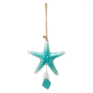 Statuette decorative Campane a sospensione conchiglia in vetro Ornamenti di stelle marine Campanelli eolici da spiaggia Regalo blu oceano per la decorazione della casa dei bambini