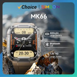 MK66 Militar Smart Rugged Smart Men 400mH Monitoramento de freqüência cardíaca de bateria 1,85 '' CHAMADA BLUETOOTH Smartwatch para App Gloryfit