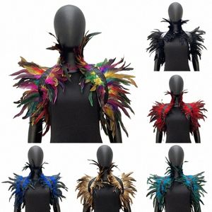 Natural Feather Shaw Shawl Women Feather Shoulder Wrap Cape Victorian Cosplay Party Pests Stage Performance Feather Accores 86ve#