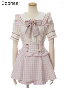 Blusas femininas estilo japonês lolita camisa de manga curta laço bonito fita plissada mina série produção em massa topo doce senhoras blusa