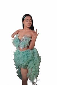 dance Costumes Women Mini Dr Stage Wear Show Celebrate Outfit Prom Bar Birthday Mesh Stretch Sleevel Party Dres M9mP#