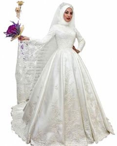 affascinante abito da sposa musulmano una linea collo alto maniche Lg arabo islamico Brial abiti in pizzo appliques in rilievo Vestido De Noiva j7An #