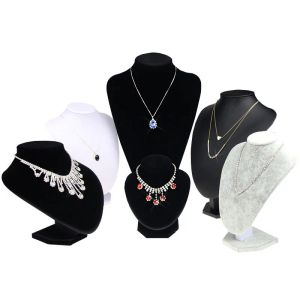 Display 1Pcs Velvet/PU Leather Necklace Display Bust Mannequin Holder Stand for Jewelry Show Black Gray White 6 Sizes