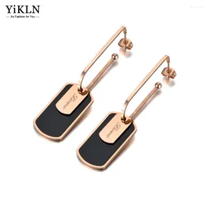 Dangle Brincos YiKLN Trendy Titanium Aço Inoxidável Geométrico Preto Acrílico Amor Charme Gota Para Mulheres Meninas YE19253