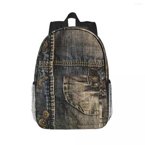 Mochila dois bolsos eu amo bluejeans denim mochilas meninos meninas bookbag dos desenhos animados crianças sacos de escola portátil mochila bolsa de ombro