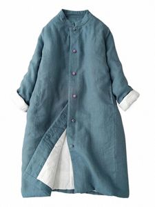 Novo estilo chinês feminino lg cott casaco em pé colarinho fivela outono inverno comprimento médio quente linho acolchoado jaqueta z3891 a8i3 #