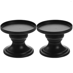 Candle Holders 2 Pcs Black Holder Metal Candlestick Pillar